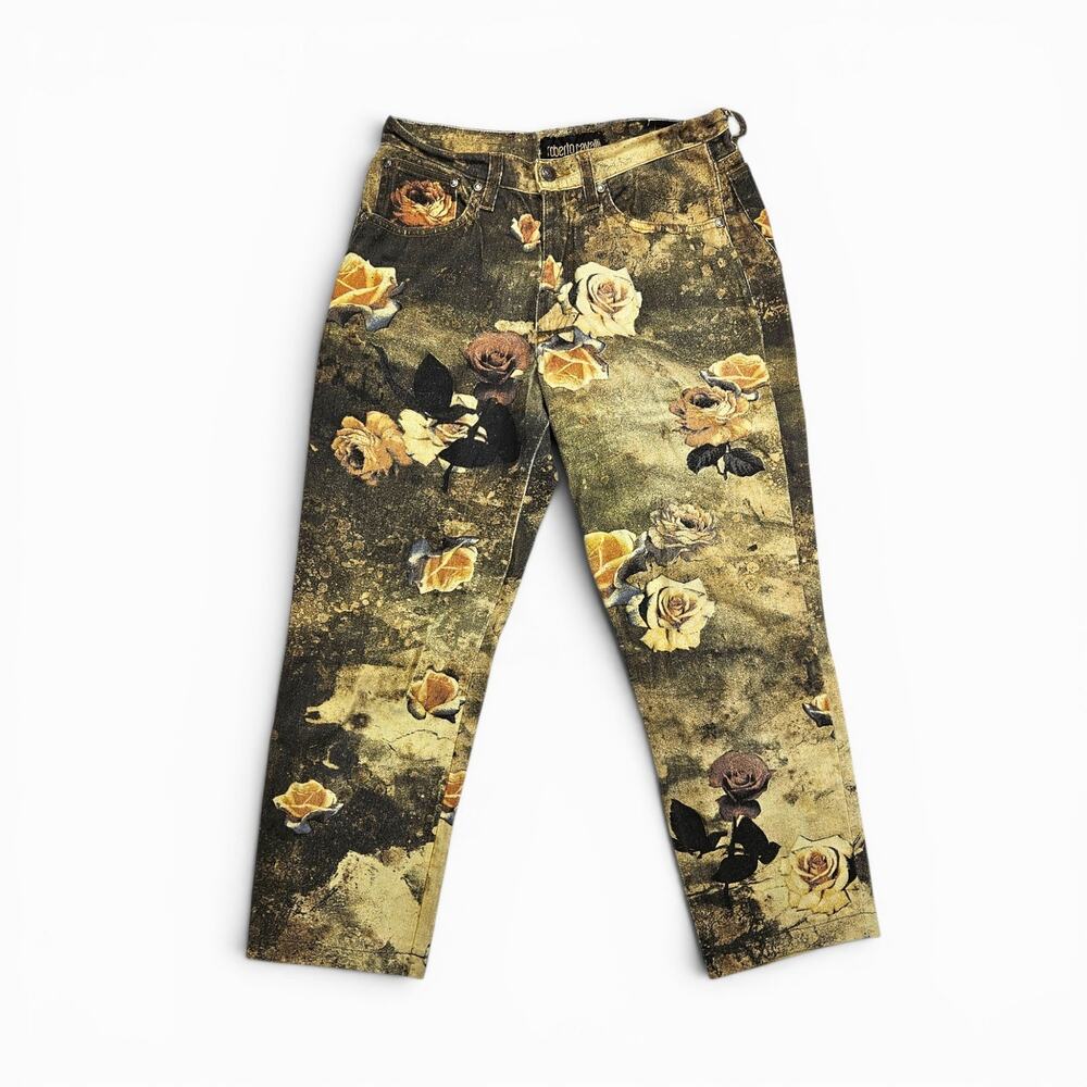 Vintage Roberto Cavalli Pants Oversized Straight Leg Floral Print Y2k - XS